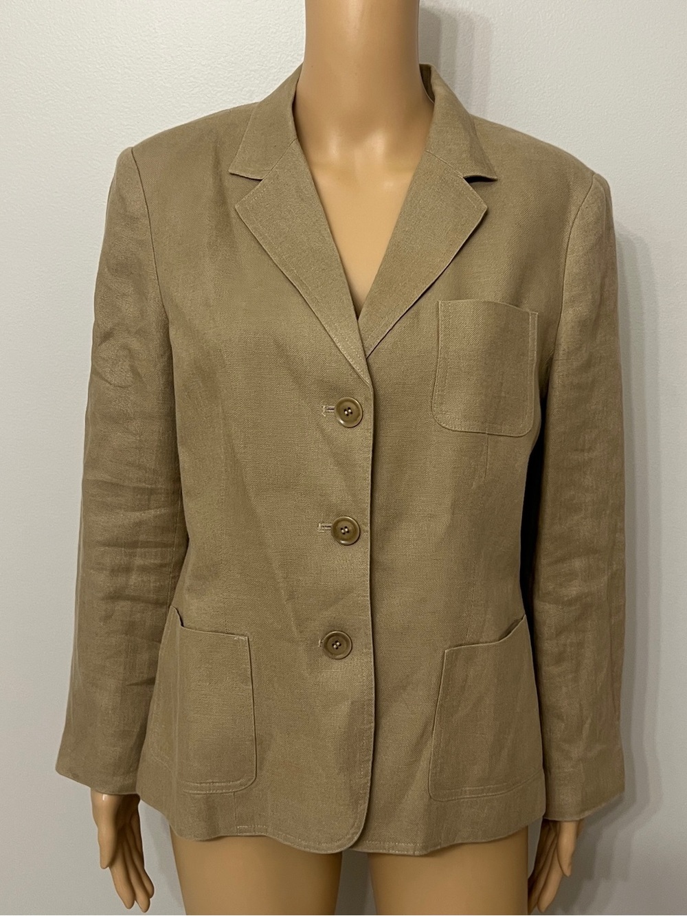 Talbots Women’s 100% Irish Linen Vintage Tan Brown Blazer Jacket Size 12
